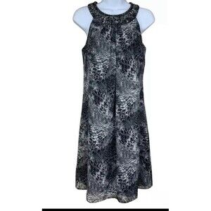 White House Black Market Dress 6 Snakeskin Print Halter Jeweled Neck Short NWT